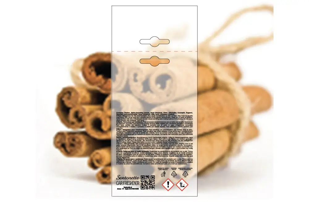 Exemplar packaging personalisatum odoramenti automobilis, fragrantia:﻿Cinnamomum