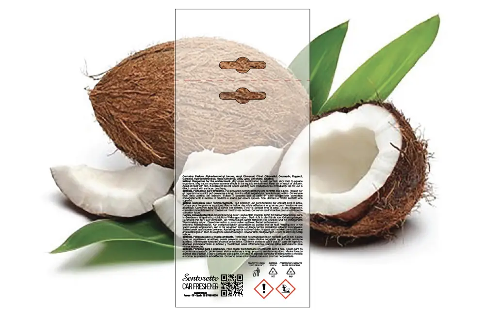 Exemplar packaging personalisatum odoramenti automobilis, fragrantia:﻿Cocos