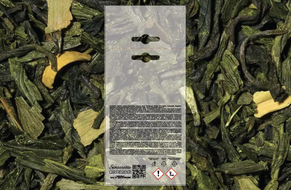 Exemplar packaging personalisatum odoramenti automobilis, fragrantia:﻿Viridis tea bene