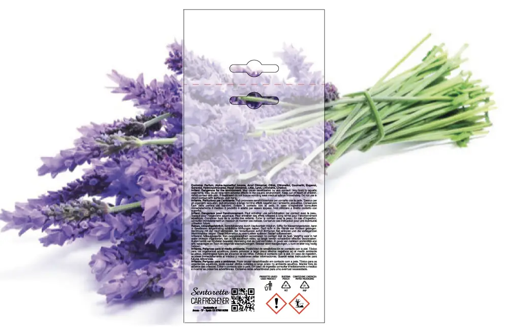 Exemplar packaging personalisatum odoramenti automobilis, fragrantia:﻿Lavanda