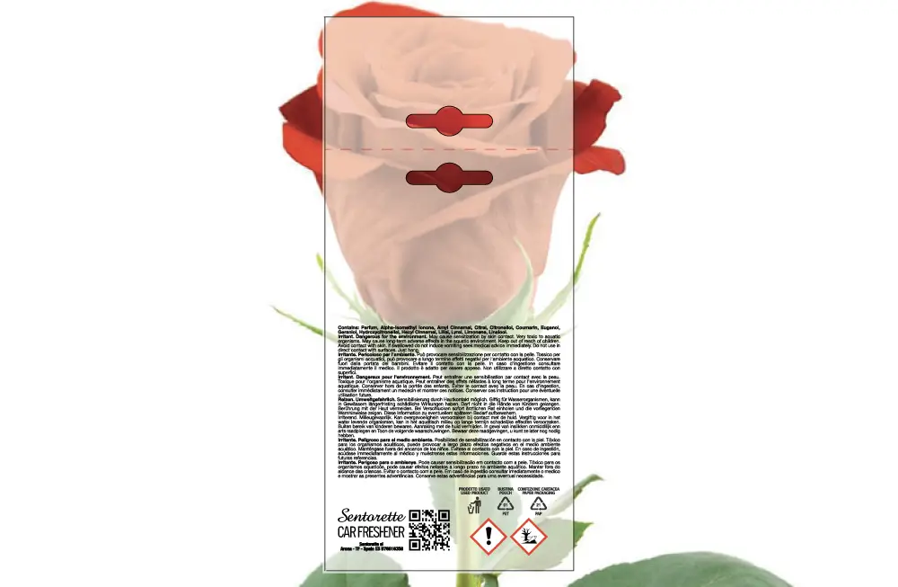 Exemplar packaging personalisatum odoramenti automobilis, fragrantia:﻿Rosa odor