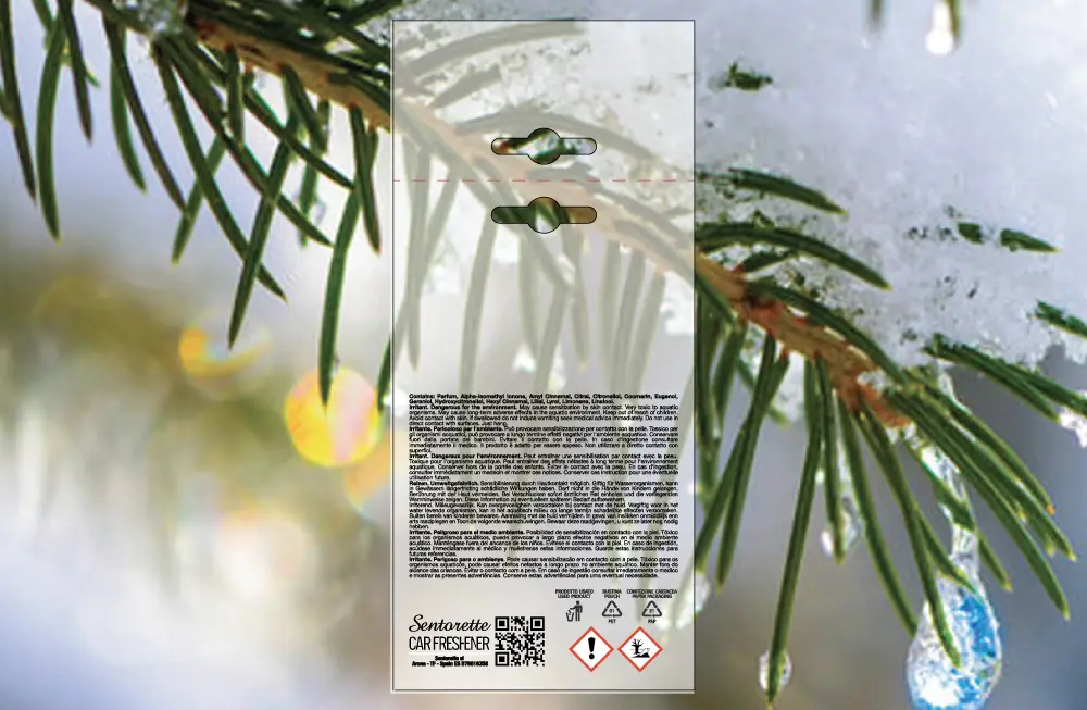 Exemplar packaging personalisatum odoramenti automobilis, fragrantia:﻿Arbor hiems bene